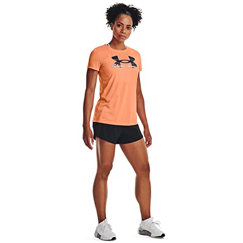 Under Armour Women's Standard Tech Solid Script Short Sleeve T-Shirt, (906) Orange Tropic/Downpour Gray/White, Medium #TOP2