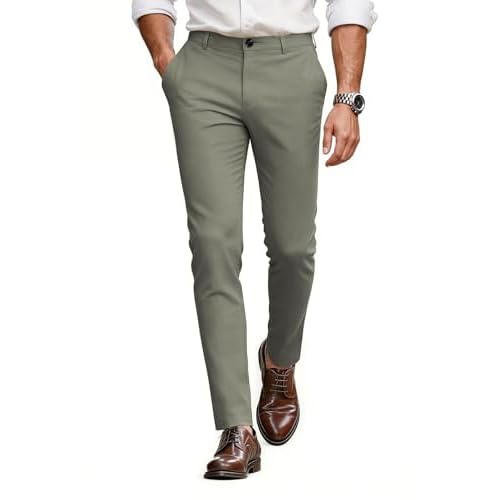 GINGTTO Mens Dress Pants Slim Fit Stretch Chino Pants for Men 30-Inch Inseam 34 Light Green