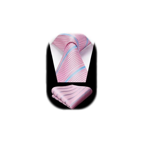 Image of HISDERN Stripe Tie Mens Ties with Pocket Square Set Classic 3.4'' Silk Formal Necktie Handkerchief for Business Wedding