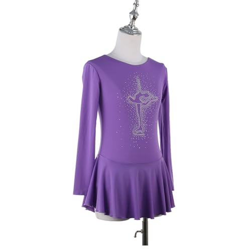 DIJITOO Vestido de patinação artística, fantasia confortável de competição de strass de cor sólida,