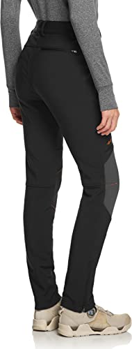 Tsla Women's Softshell Winter Snow Ski Pants, Fleece Lined Waterproof Hiking Pants, Insulated Work Outdoor Pants, 2-Layer Reinforced Knee Multipockets Black, 8 #TOP1