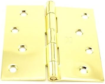 Hager 174143EA 4" x 4" Steel Square Corner Full Mortise Plain Bearing Residential Hinge Bright Brass Finish