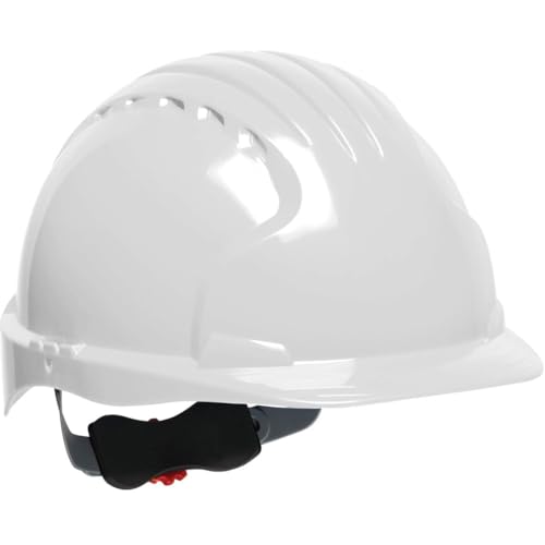 JSP 280-EV6151V-10 Evolution Deluxe Standard Brim Vented Hard Hat, 6 Point Polyester Suspension with Wheel Ratchet Adjustment, White