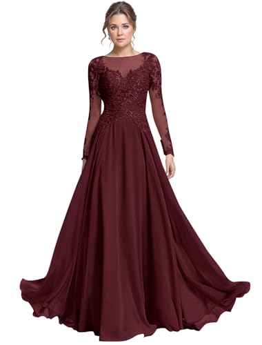 Chiffon Long Sleeve Mother of The Bride Dresses Scoop Neck Sequin Laces Appliques Mother of The Groom Dress