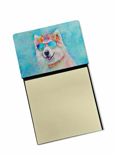 Caroline's Treasures Samoyed Hippie Dawg Sticky Note Holder Refillable Dispenser Self-Sticky Note Pads, Memo Pads Blank Desk Accessories