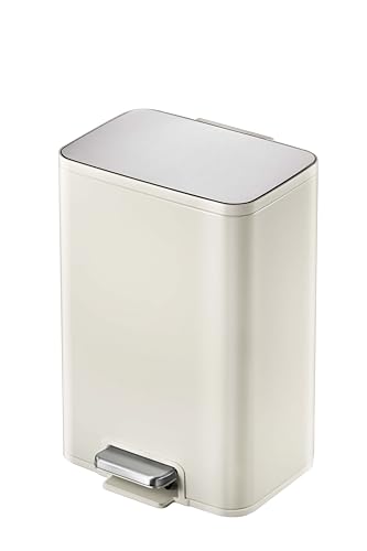 Orchid EKO Marina Step Bin with Soft Close Lid, Stainless Steel Matt Finish Pedal Bin, Hands-Free Kitchen Garbage Trash Can, Removable Inner Bucket Waste Bin for Office & Home (Vanilla, 15 Litres)