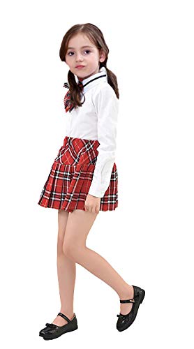 Girl`s Plaid Navy Clothing Elasticated Pleated Skirt(Child S, Red White) #TOP1
