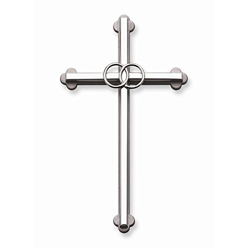 Cathedral Art Wedding Wall Cross, Entwined Rings Silver Metal Cross, 8 Inches, 0.40" x 4.50"