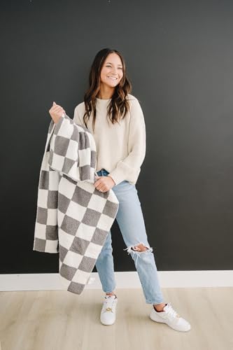 Image of Mebie Baby Charcoal Checkered Plush Lovey Blanket 15x20 - Soft, Lightweight, Breathable | Available in Two Sizes