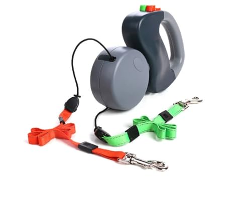 Cicqkks 犬 リード 伸縮 2頭引き 小型犬 絡まない 360°回転 多頭飼い用 長さ3m 持ちやすい 反射 多機能 丈夫 おしゃれ 自動巻き取り式 しつけ 夜道 散歩 犬・猫 二匹用対応 (グレー)