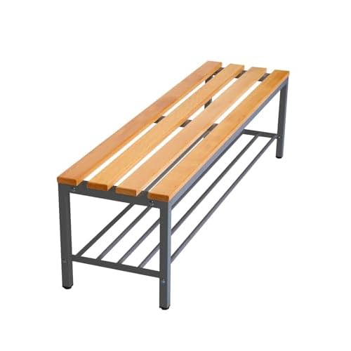 furni24 Bank Umkleidebank, Sitzbank für Umkleideräume mit Schuhrost BxHxT: 150x42x40 cm, Umkleidesitzbank, Umkleidebank, Garderobenbank, Sportbank, Bank mit Echtholz für Fitnessstudio