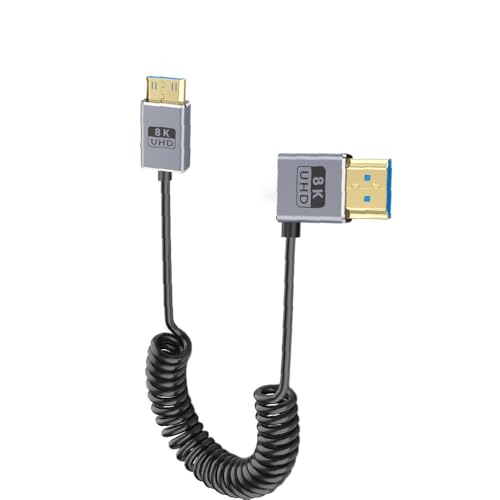 Cable coaxial Mini HDMI 2.1 a HDMI 8K de 2.5 mm con conector codo para videocámaras