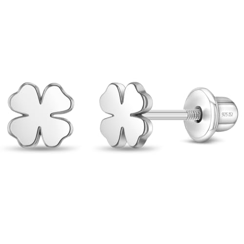 925 Sterling Silver Polished Four Leaf Clover Earrings For Children - Small Lucky Clover Earrings For A Toddler or Young Girl
