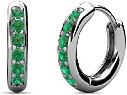 Petite Emerald Huggies Hoop Earrings 0.19 ctw 14K White Gold