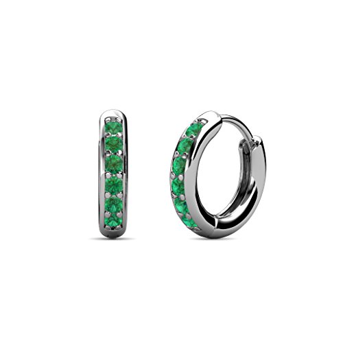 Petite Emerald Huggies Hoop Earrings 0.19 Ctw 14K White Gold #TOP6