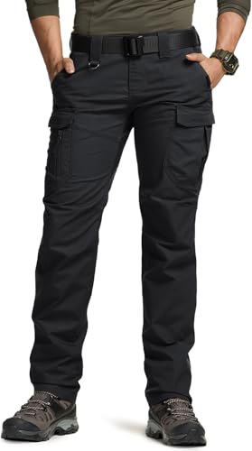 CQR Womens Flex Stretch Tactical Pants Water Resistant Ripstop Cargo Work Pants with Pockets for Outdoor & Hiking Captain Black 12