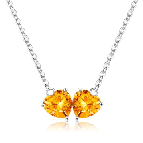 Iefil Double Birthstone Necklace for Women - Simulated Citrine Necklace