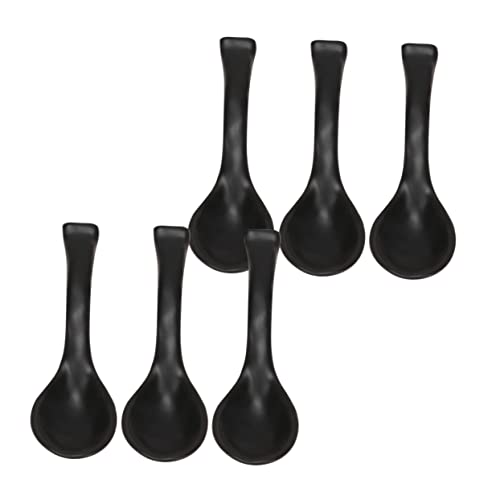 NAMOARLY 6pcs Soup Spoon Ramen Pho Spoon Porridge Melamine Spoons Chinese Won Ton Spoons Chinese Tableware Rice Spoon Asian Chinese Spoons Melamine Dinnerware Small Spoons Table Spoon Black