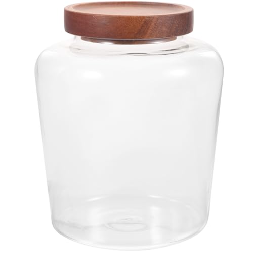 AUTSUPPL Contenitore in Vetro Borosilicato Trasparente da 25L Coperchio in Legno Ermetico Barattolo Multifunzionale per Alimenti e Tè Sfuso Conservazione Salvaspazio per Cucina