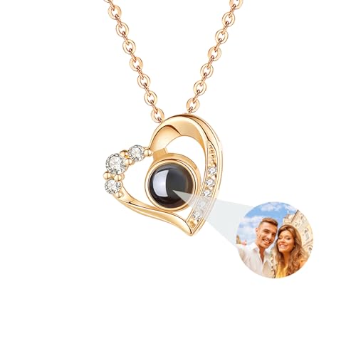 zyinoant Collar Personalizado de Proyección con Foto Collar de Proyección Personalizado con Imagen en El Interior, Regalo para Mujeres, Esposa, Mamá, Regalo de Cumpleaños (Dorado)
