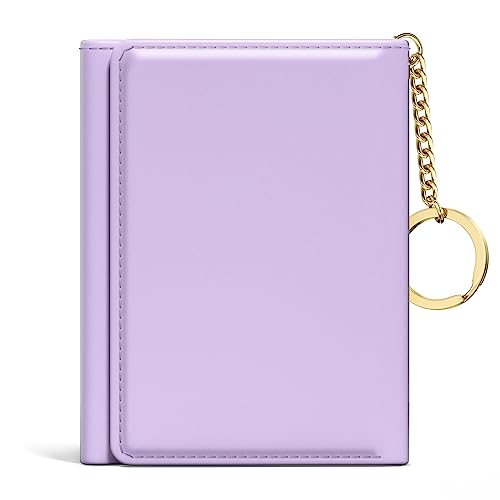 Image of Rouidr Womens Wallet, Small Slim RFID Card Wallets for Women, Cute Front Pocket Trifold Leather Card Organizer with 7 Slots & ID Window, Purple