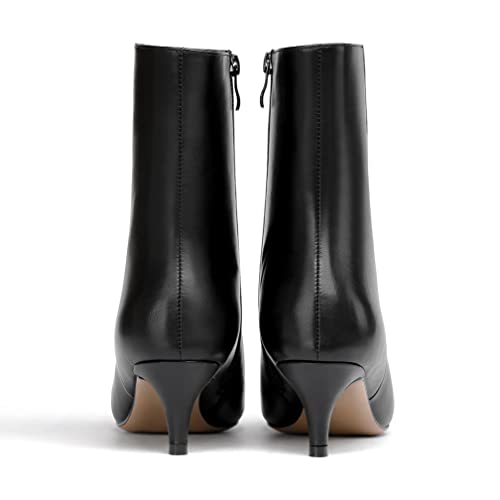 Wayderns Women's Black Low Heel Matte 2 Inch Zipper Pointed Toe Leather Kitten Short Ankle Boots Size 7.5 - Zspato De Tacon Para Mujer #TOP3