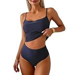 ADUDVLO 2PCS Tankini Sets for Women UK, Athletic Swimming Costume Women with Removable Foam Cups, Women's Tankinis Tummy Control Swimsuit with Shorts (UK, Alpha, XL, Regular, Regular, Navy)