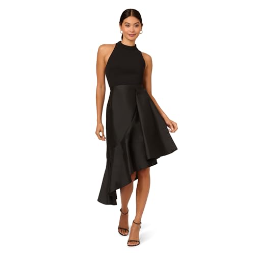 Adrianna Papell Women's Crepe Combo Taffeta Dress, Black, 16