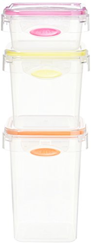 Stor-All Solutions Misco PNC378SQ6/6 6 Piece Press N Click Food Container Set, Clear/Grey Trim