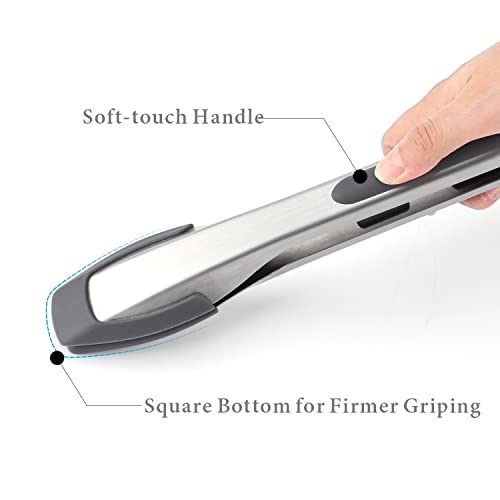 Kitchendao Tongs For Cooking With Silicone Tips 12 Inch, One-Handed For Convenience, Soft-Touch Handle, Silicone Tipped Stainless Steel Kitchen Food Grill Bbq Tongs For Non-Stick Cookware Air Fryer #TOP3