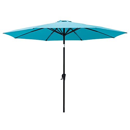 C-Hopetree 330 cm Parasol de Jardin Exterieur en Fibre de Verre, Parasol Inclinable avec Manivelle pour Terrasse Balcon Marché, Protection UV 50+, Bleu Aqua Cover