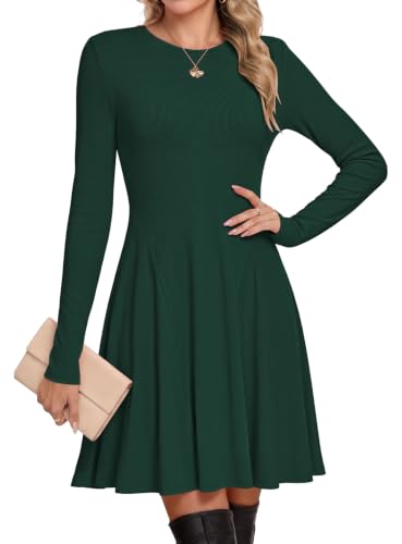 Image of MOLERANI Women's Long Sleeve Dress Ribbed Flare A-Line, Deep Green, L