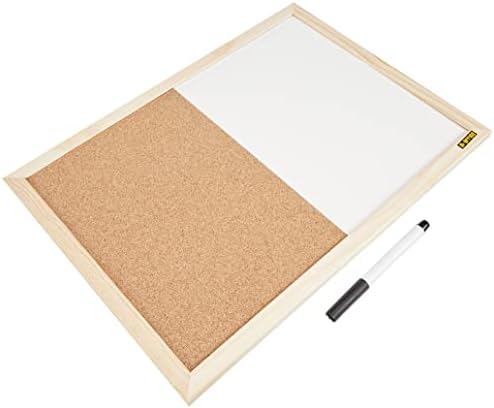 Bi-Office Budget Wood Frame Combination Board, Cork And Whiteboard Dry Wipe Memo Board, 90 x 60 cm