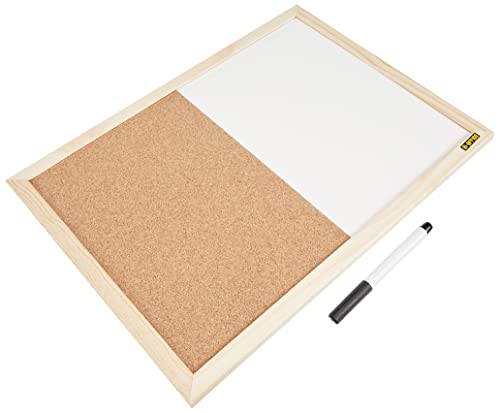 Bi-Office Budget - Tableau Mixte, d’Affichage en Liège et Tableau Blanc Effaçable à Sec, Cadre en Bois, 40 x 30 cm