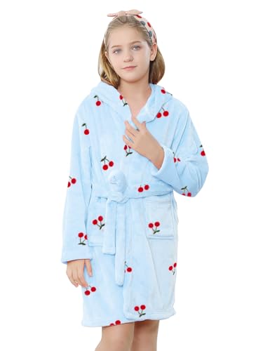 Image of Umeyda Girls Fleece Hooded Robes, Warm Printed Bath Robe for Kids Soft Fuzzy Bathrobe for Gifts