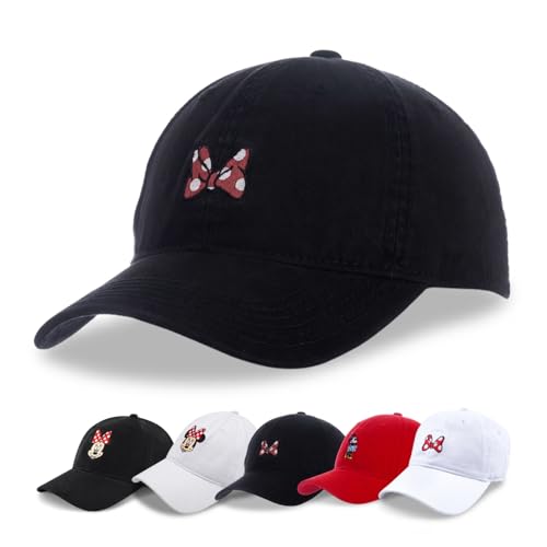 Image of Disney Minnie Mouse Dad Hat, Cotton Adjustable Baseball Cap with Curved Brim