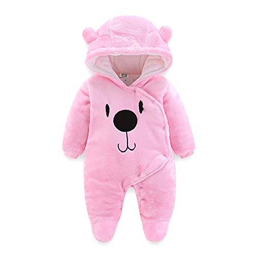 Image of BOZWELL Newborn Baby Cartoon Bear Snowsuit Infant Jumpsuit Footie Romper Winter Coat Romper (Pink, 0-3Months)