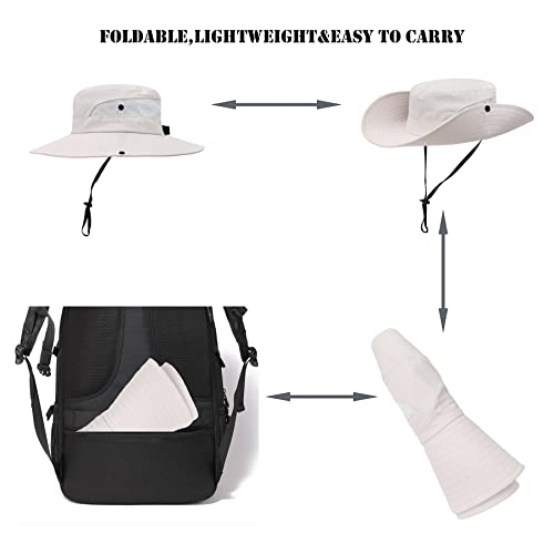Image of Womens Summer Sun Hat Beach Hat Wide Brim Outdoor UV Protection Hat Foldable Cool Mesh Ponytail Bucket Hat