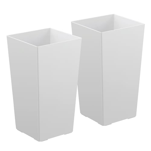 VEVOR Tall Planters Set of 2, 22 Inch Large Outdoor Taper Planters for Outdoor Indoor Plants, Front Porch Plastic Modern Flower Pots with Casters, Inner Pot & Drainage Holes for Patio, Garden, White by VEVOR - Image 3