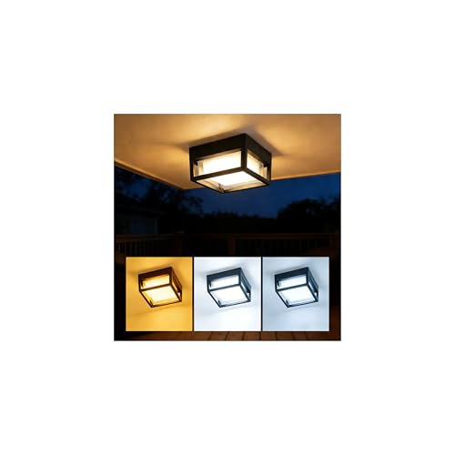 Brioeua Outdoor Ceiling Light, IP65 Waterproof 6.3 inch Porch Lights Outdoo, 20W 3000K-6500K LED Square Exterior Wall Lamp for Patio Balcony Terrace, Flush Mount for Wall or Ceiling