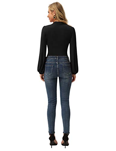 Long Lantern Sleeve Shirt For Women Turtle Neck Ruched Front Blouse Black Xxl #TOP3