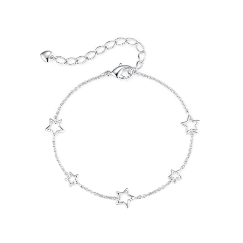 JSGEMSLEE Cute Star Bracelet for Women Sterling Silver Star Chain Bracelet Stackable Link Bracelets for Women Trendy Thanksgiving Christmas Gifts Jewelry by JSGEMSLEE - Used condition - US$16.61