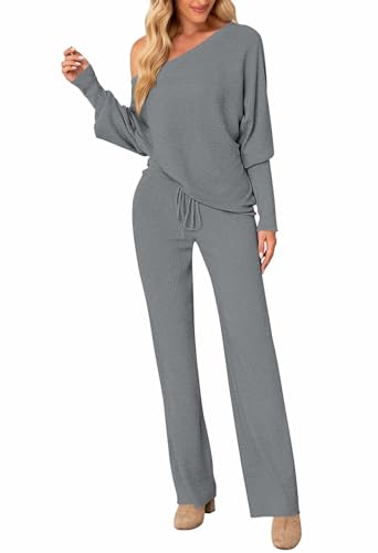 Fall 2 Piece Knitted Outfit for Women One Shoulder Loose