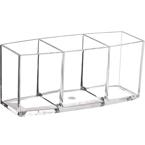Clear Makeup Brush Holder Organizer, Cosmetic Brushes Storage with 3 Slots
