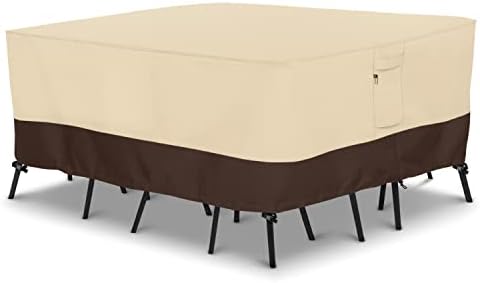 Arcedo Outdoor Furniture Set Cover, Patio Table and Chair Cover, Heavy Duty Waterproof Square Lawn Dining Table Cover with Air Vent and Buckled Strap, 94'' x 94'' x 28'', Beige & Brown