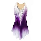 Kmarouse Eiskunstlaufkleid Mit Rundhalsausschnitt for Damen Und Mädchen, Wettkampf-Eiskunstlaufkleid(Lila)
