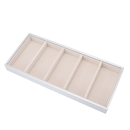 Yosoo Health Gear Bandeja organizadora de gafas de sol, funda de gafas de 5 compartimentos, resistente de MDF, caja de almacenamiento para gafas de sol, escaparate con funda de piel, gris/plateado