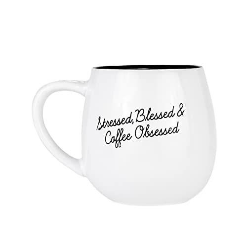 Amici-Home-Stressed-Blessed-Coffee-Obsessed-Coffee-Mug-Coffee-Latte-Tea-and-Hot-Chocolate-Cups-Ceramic-Coffee-Mugs-for-Coffee-Lovers-Black-White-Large-Coffee-Mug-20-Ounces Amici Home Stressed Blessed Coffee Obsessed Coffee Mug Coffee Latte Tea and Hot Chocolate Cups Ceramic Coffee Mugs for Coffee Lovers Black White Large Coffee Mug 20 Ounces