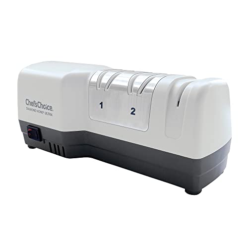 Chef’schoice G203 Hybrid Knife Sharpeners Uses Diamond Abrasives And Combines Electric And Manual Sharpening For 20-Degree Straight And Serrated Knives, 3-Stage, White (Shg203Gy11) #TOP6