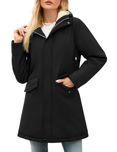 Yuson Girl Chaqueta Mujer Invierno Cálido Chaquetas Forro Polar con Capucha Grueso Abrigo Parka Largo de Viento Cremallera Abrigos Casuales Hooded Chaqueton Outwear con Bolsillos(Negro, L)